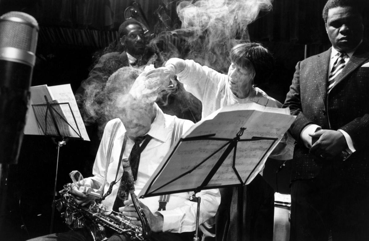 Décor reconstitué par Alexandre Trauner de la boîte de jazz new-yorkaise « Birdland ». Studios « Eclair » d’Epinay-sur-Seine (Seine-Saint-Denis), mardi 20 août 1985.